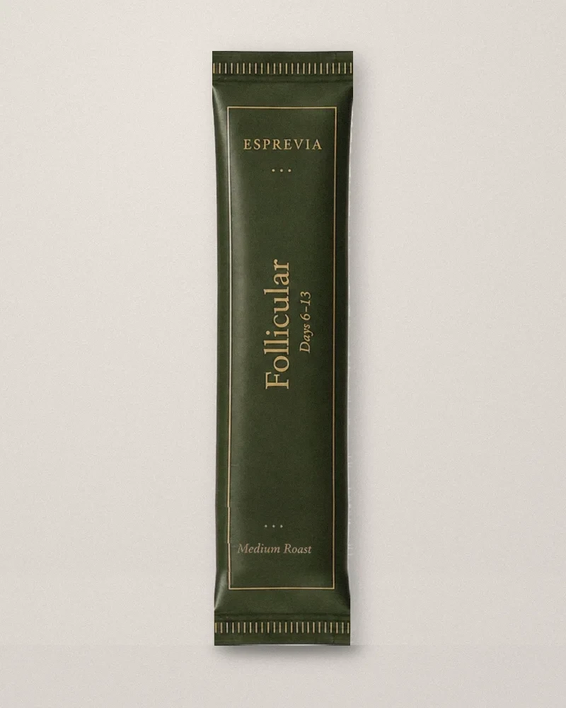 The Follicular sachet in olive green with gold foil lettering.